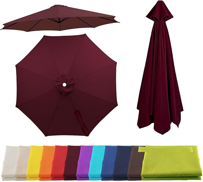 Patio Umbrella Replacement Canopy for 6/8 Ribs, Outdoor Table Market Yard Umbrella Replacement Top Cover, Waterproof Umbrella Canopy Fabric Replacement Canvas(Burgundy,8.2FT 8-Ribs)