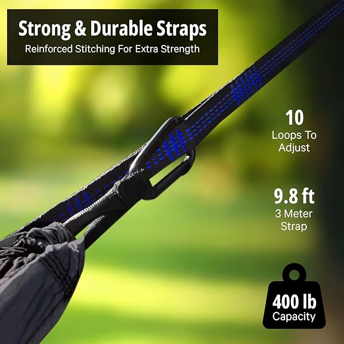 Vigel Camping Hammock - Durable Hammock, Nylon Hammock - Double or Single Hammocks - Portable Tree Hammocks for Outside - Easy to Set, Camping Accessories for Outdoor, Travel, Hiking