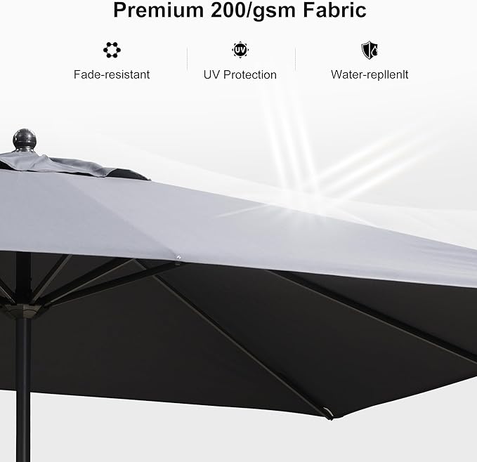 PURPLE LEAF 10' x 8' Rectangle Patio Market Umbrella with Base Outdoor Table Umbrellas Aluminum Frame Sun Shade with 8 Sturdy Ribs for Garden Deck Lawn Pool Gray
