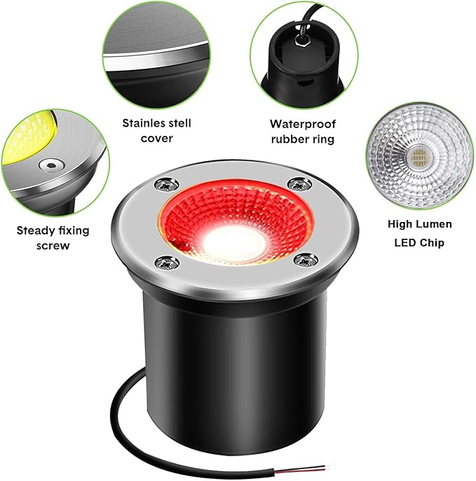 RGBW Low Voltage Landscape Light In-ground Lights with Connectors LED Well Light Waterproof IP67 3W DC12V Color Changing Outdoor In-Ground Lights Pathway Garden Deck Driveway Lamp(Multicolor)