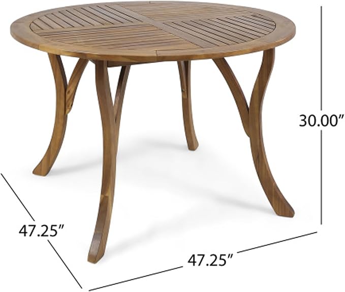 HRVEOCEI Round Outdoor Table & Teak Outdoor Furniture, 47 Inch Round Wood Dining Table, Weather Resistant Patio Furniture, Teak Finish Acacia