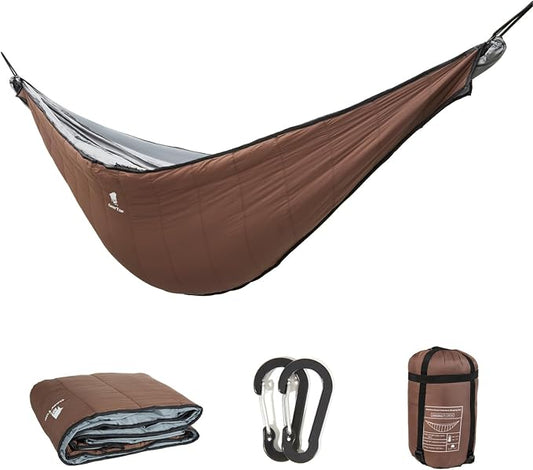 Hammock Underquilt, Lightweight Portable Outdoor Camping Underquilt with Elastic Rope & Steel Buckle, Warm Insulation for Single & Double Hammock Outdoor Use (Brown)