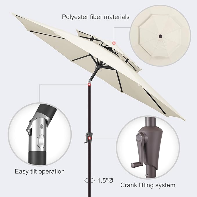 Jarka&Co 9ft Patio Umbrella Outdoor - 2 Tiers Table Outdoor Umbrella with Push Button Tilt Waterprool UV Protection, Sun Umbrella for Pool, Porch, Garden, Deck, Backyard (Ivory)