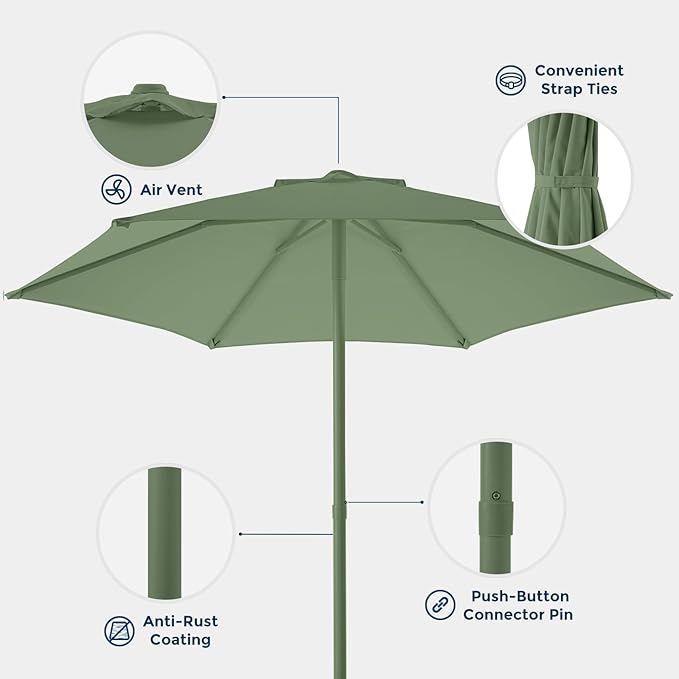 HOMSHADE 7.5ft Outdoor 1S Push-Up Patio Umbrella - Market Table Pool Deck Umbrella UPF50+ UV Protection with 6 Sturdy Ribs for Balcony, Garden, Lawn, Backyard (Light Green)