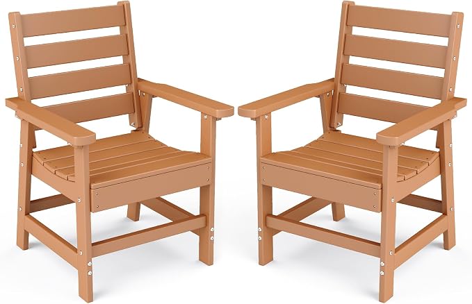 BRIOPAWS Outdoor-Dining-Chairs | Set of 2 | HDPE | Teak | Patio Chair with Arms | Modern | All Weather | Oversized & Comfortable | for Deck Backyard Poolside Porch