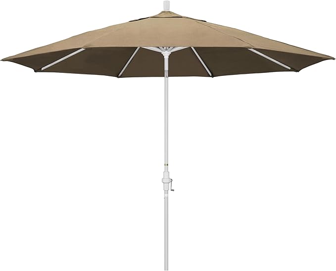 California Umbrella 11Ft Premium Sunbrella Patio Umbrella, Hand-Crank, Tilt-Collar, White Frame, Heather Beige Fabric