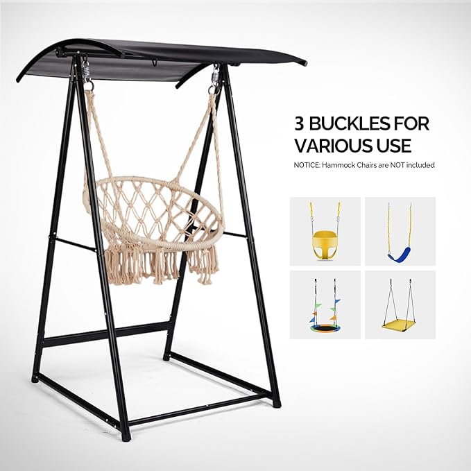 Hammock Stand with Canopy, Premium Outdoor Swing Frame for Hammocks and Hanging Chairs, 600 lb Capacity Steel Stand for Patio, Garden, Backyard