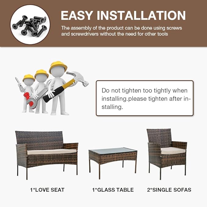 PayLessHere Patio Furniture 4 Pieces Outdoor Indoor Use Rattan Chairs Wicker Conversation Sets for Backyard Lawn Porch Garden Balcony,Brown