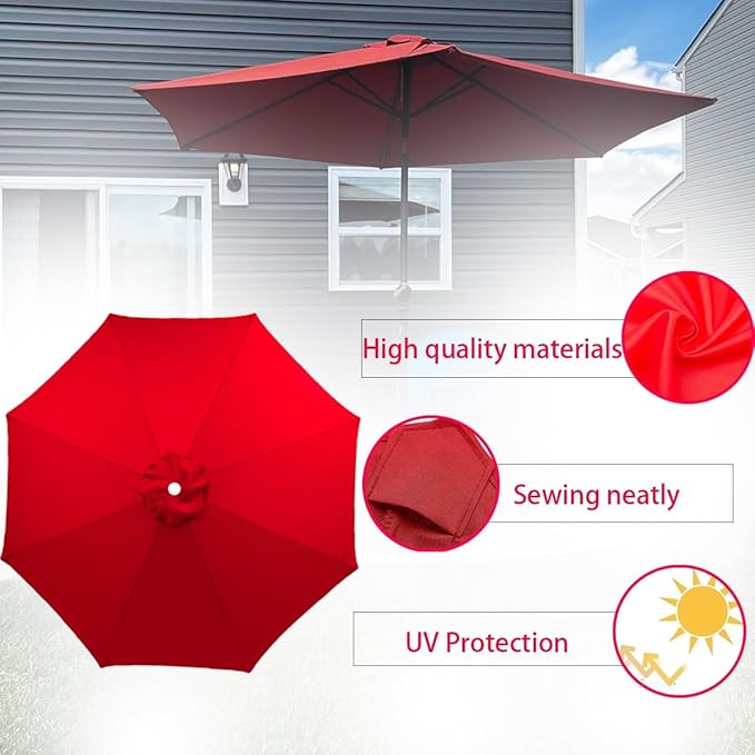 Patio Umbrella Cover Canopy Replacement Top for 8 Ribs, Fade Resistant Outdoor Table Market Umbrella Canopy Cloth for Garden/Deck/Backyard/Pool