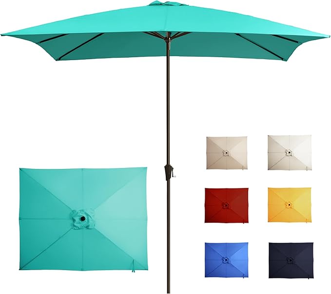 8x10FT Rectangular Patio Umbrella with Crank Lift for Garden,UV Protection Outdoor Umbrella for Deck,Pool and Yard,Turquoise
