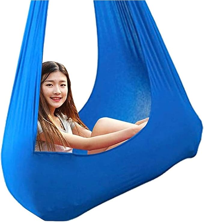 Kids Outdoor Indoor Sensory Swing Therapy Cuddle Hammock for Autism ADHD ADD Up to 440lbs Child Elastic Parcel Steady Seat Swing (Color : Blue, Size : 100 x 280 cm)