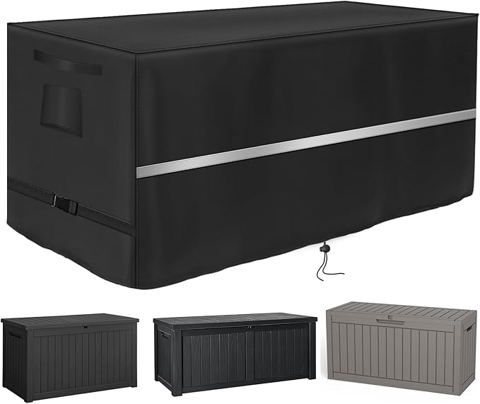Deck Box Cover Heavy Duty Waterproof Deck Box with Handle, Outdoor Large Storage Box Cover Patio Rectangular Bench Covers (58 x 28 x 26 inch)
