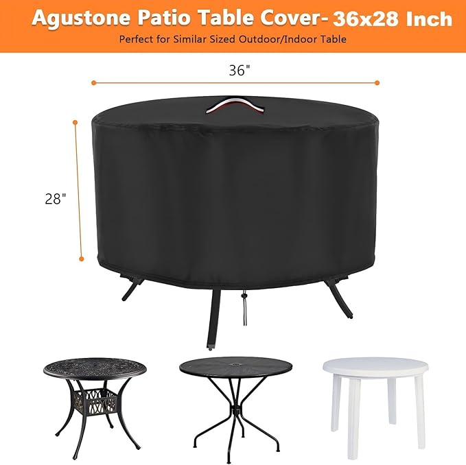 Patio Table Cover, 36 Inch Round Outdoor Table Cover, Waterproof Protective Covers Patio Furniture Covers-36x28Inch