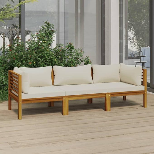 3-Seater Patio Sofa with Cream Cushion,Patio Lounge Set,Patio Furniture Sets,Patio Conversation Sets,Outdoor Furniture Sets,for Garden,Backyard,Outdoor,Solid Acacia Wood