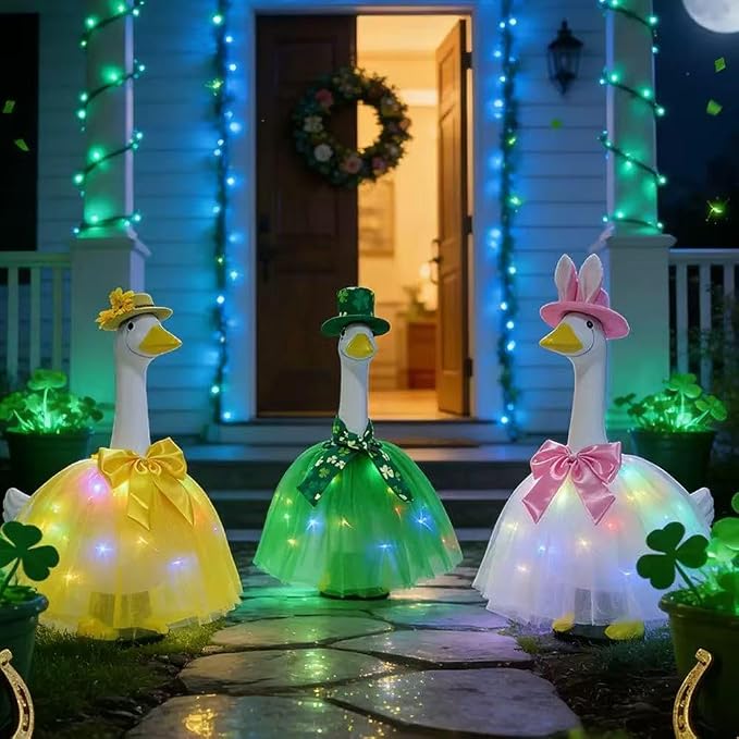 Summer Porch Goose Outfit Set with Floral Dress & Hat for 23" Goose Statue (Yellow)