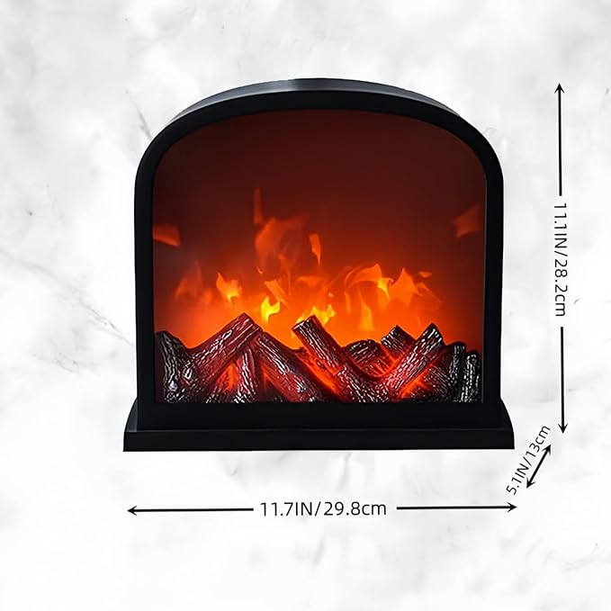 Simulated LED Fireplace Lantern USB & Battery Powered Flameless Light with Simulation Flame Table Decorative Lamp Mini Fireplace Ornament for Cozy Home Decor Free Standing Electric Log Burner