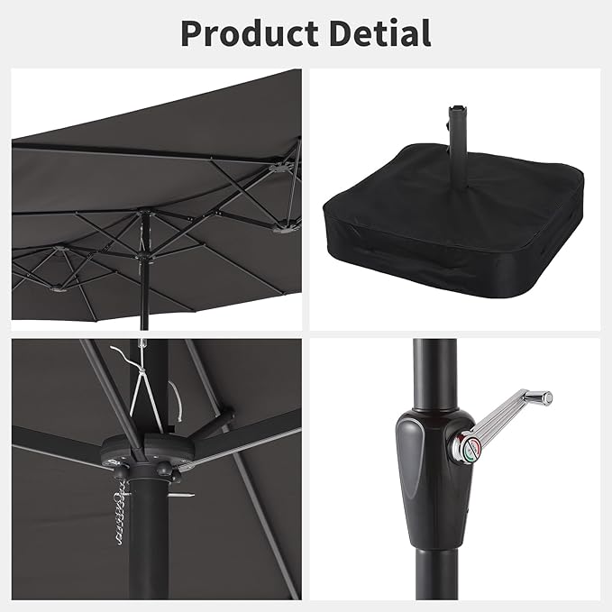 15FT Large Patio Umbrella with Crank Handle,Double-Sided Rectangular Outdoor Umbrella for Pool, Garden, Deck, Lawn & Market (Claret Red)