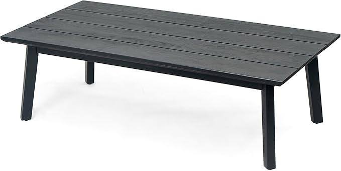 Christopher Knight Home Ramos Patio Conversation Set, 2-Seater Sofa/Loveseat+Coffee Table, Acacia Wood+Wicker Cushion+Back Pillows, Outdoor Seating, Garden, Backyard, Poolside, Black + Light Grey