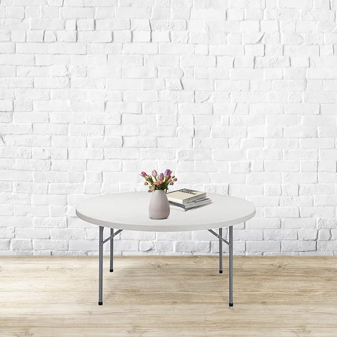EventStable TitanPRO Commercial Round Plastic Folding Table Set with Rolling Cart, Heavy-Duty White Stackable Portable Tables for Events, Conferences, Catering & Outdoor Use, Pack of 10-60"