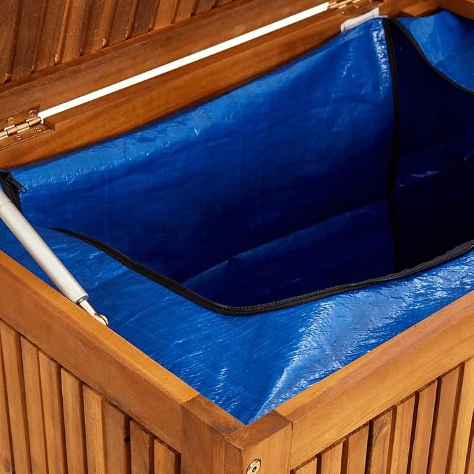 Outdoor Storage Box Solid Acacia Wood Patio Deck Bin with Waterproof Zipper Liner Large Capacity Garden Storage Organizer 68.9 x 31.5 x 29.5 Inches