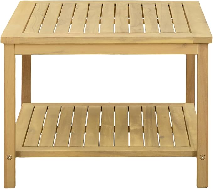 Solid Acacia Wood Side Table, 23.6 x 23.6 x 17.7 Inch End Table with Storage Shelf for Patio Garden Living Room, Indoor Outdoor Accent Table