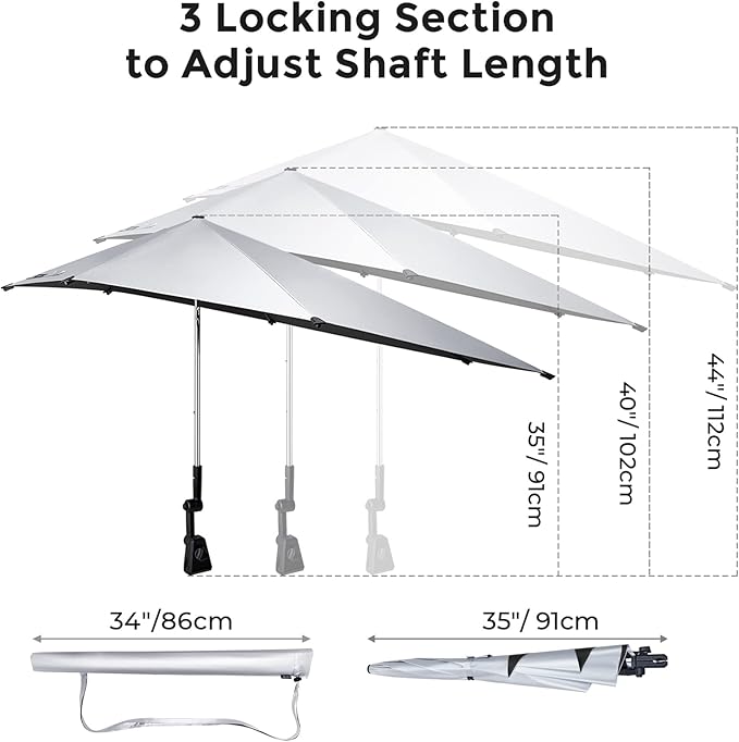 G4Free UPF 50+ Height Adjustable Chair Umbrella with Universal Clamp for Beach Chair, Golf Cart, Wheelchair, Stroller, Bleacher, Patio (Black)