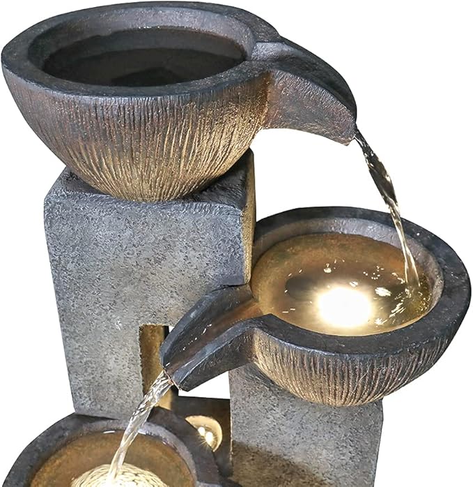 Naturefalls 5-Tier Outdoor Water Fountains with LED Lights - 39”H Floor Standing Indoor Water Fountains for Garden, Patio, Deck, Porch - Yard Art Decor (Grey, 39H inches)