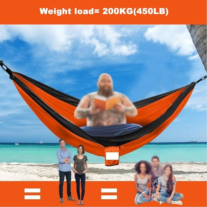 Double Hammock,mosquito Net Camping,Comfortable and Breathable, Easy to Carry, Made of Nylon, 118 Inches Long, Multi-scenario Hammock for Camping and Gardening(Orange,260X140CM)