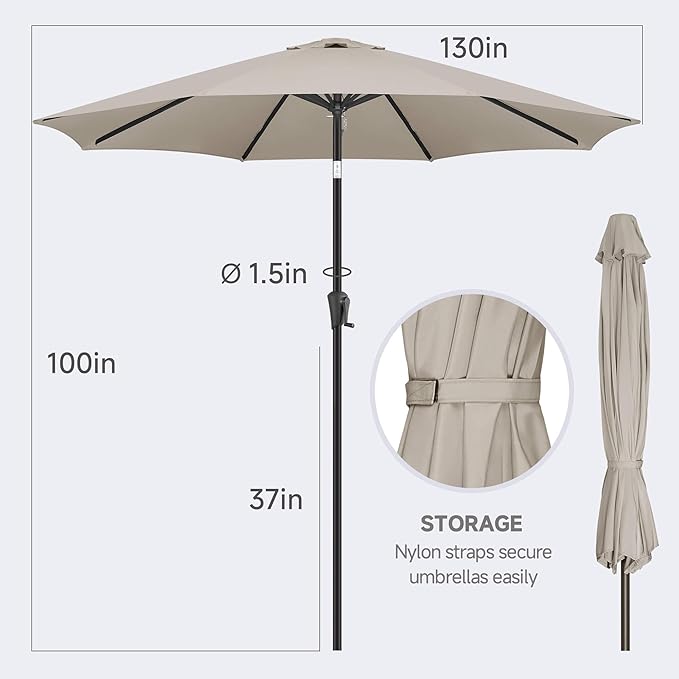 FLAME&SHADE 10 ft Outdoor Market Patio Table Umbrella with Fiberglass Rib Tips and Tilt, Taupe