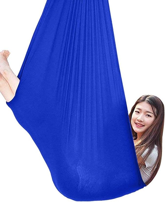 Kids Sensory Swing Hammock Therapy Cuddle Swings for Child Therapy Autism ADHD ADD Elastic Parcel Steady Seat Swing Up to 200kg (Color : Blue, Size : 150 x 280 cm)