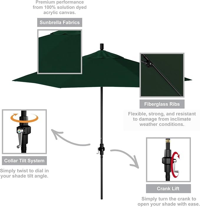 California Umbrella 9' Round Crank Lift, Collar Tilt, Aluminum Pole, Fiberglass Rib Patio Umbrella,