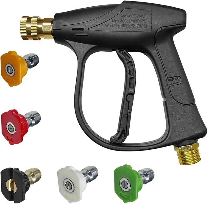 YoRise High-Pressure Car Washer Gun, 4350 PSI Max Power Automotive Washer Short Gun with 1/4" Outlet Quick Connect, M22-14 Thread Mini Vehicle Cleaning Sprayer Guns Tool with 5 Nozzles(Nozzle)