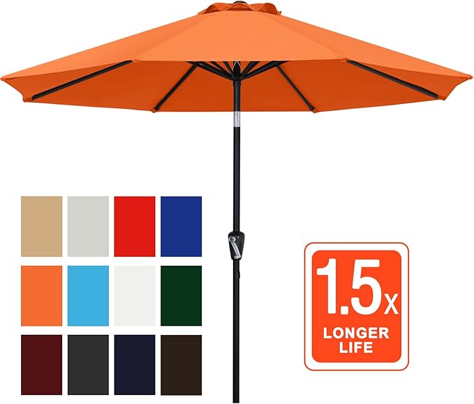 ABCCANOPY 9FT Outdoor Patio Umbrella, 8 Ribs Table Umbrella w/Crank for Easy Set Up, Suitable for Garden, Lawn, Deck & Backyard (Orange)