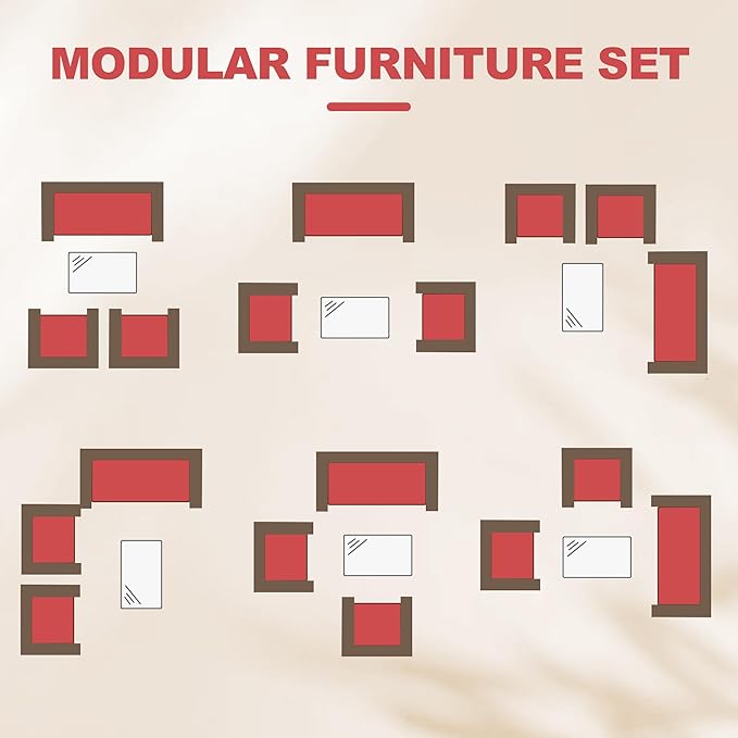 4 Piece Outdoor Patio Furniture Sets,Wicker Rattan Conversation Sets, Bistro Patio Set with 2 Chairs,Soft Cushion,Loveseat and 1 Glass Coffee Table for Backyard Porch Garden Poolside Balcony,Brown/Red