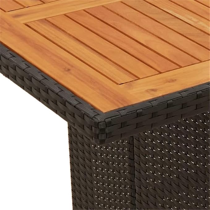 Afuera Living Contemporary Outdoor Dining Set, 7-Piece Rattan and Acacia Wood, Black Finish, Includes Table and 6 Chairs with Cushions, Modern Patio Furniture for Garden, Terrace, Balcony, Seats 6