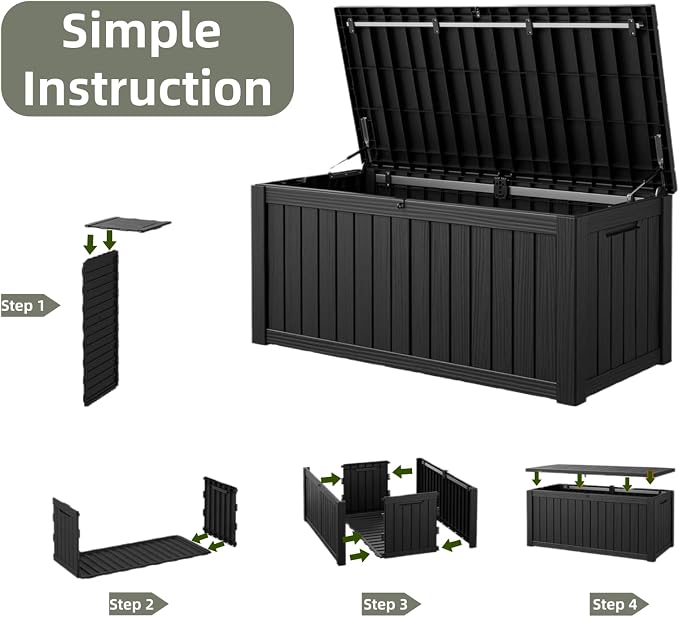 Outdoor Storage Deck Box, Large Patio Container for Garden Tools, Cushions and Yard Accessorie.Lockable Waterproof Resin Weatherproof Storage Container (Black, 230 Gallon)