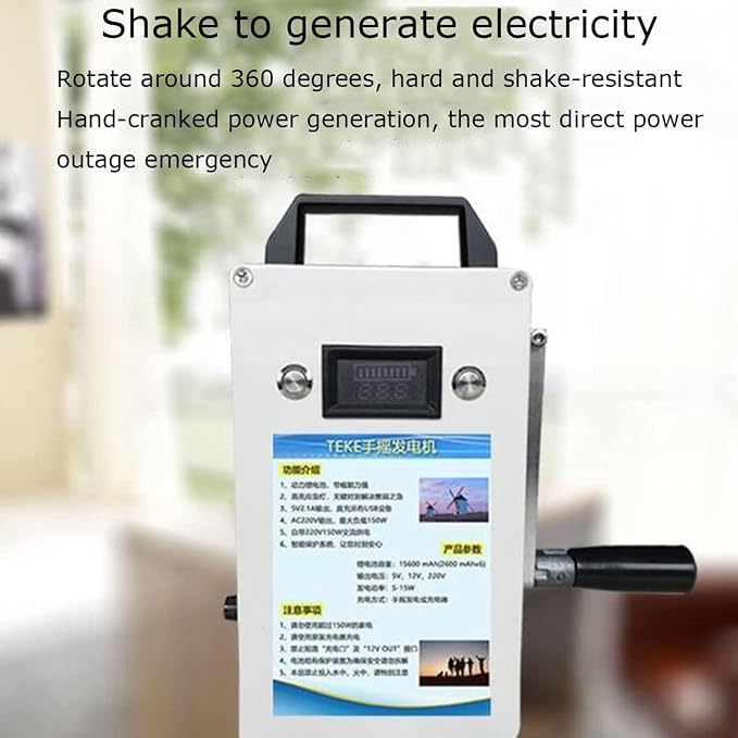 Outdoor Generator Portable Hand Crank Generator,150w 110v 220v 15000mah Small Hand Crank Generator,Used for Mountaineering,Travel,Hiking,Camping,Emergency,Power Outage,220V