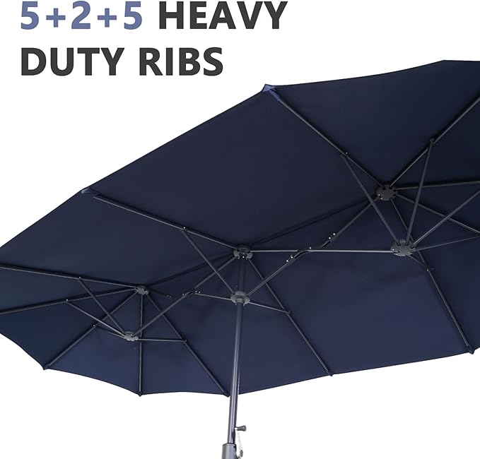 13Ft Large Patio Umbrella with Base Outdoor Double-Sided Market Extra Large Table Umbrella Easy Crank for Yard, Poolside, Deck-Navy Blue
