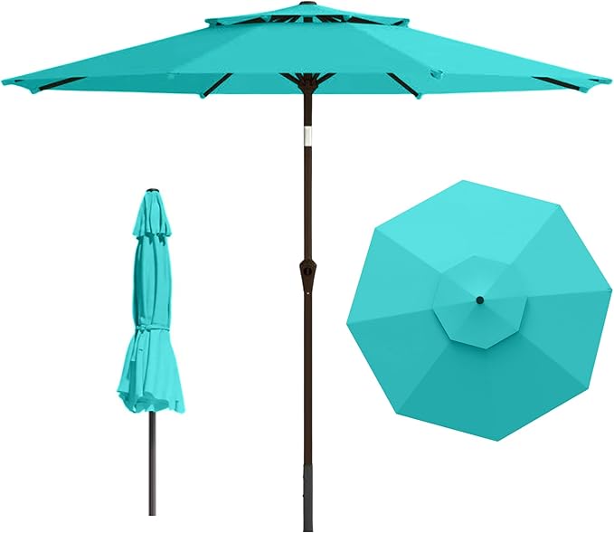 9ft 2-Tiers Patio Umbrella,Outdoor Market Table Umbrella with Push-Button Tilt & Crank | UV Protection,Suit for Backyard,Garden,Pool,Deck(Peacock Blue)