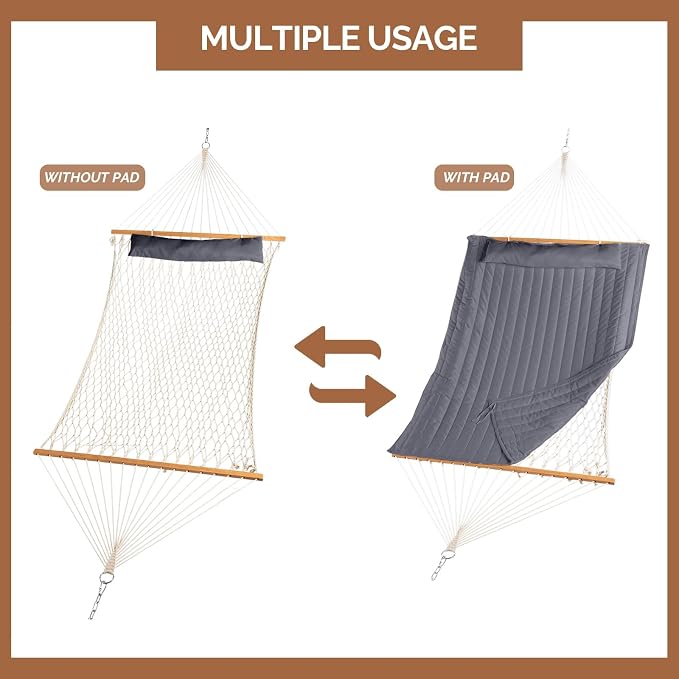 Heavy Duty Hammock with Stand, Double-Layer Bed, 440 lb Capacity | Anti-Rust Steel Frame, Adjustable Steel Chains, Anti-Tip Design, Indoor & Outdoor Use, 195 x 140 cm Bed