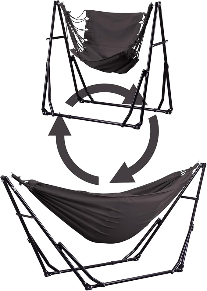 2 in 1 Hammock with Stand, Outdoor Hammock Swing Chair with Portable Heavy Duty Stand, Multi-Functional Hammock Stand 480 lbs Weight Capacit-Gray