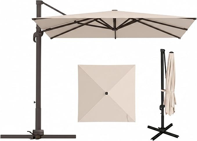 9x9 FT Square Cantilever Umbrella,Easy Tilt, Fade Resistant & 360° Rotation, Offset for Pool Deck Backyard Patiobeige (Base not Included)