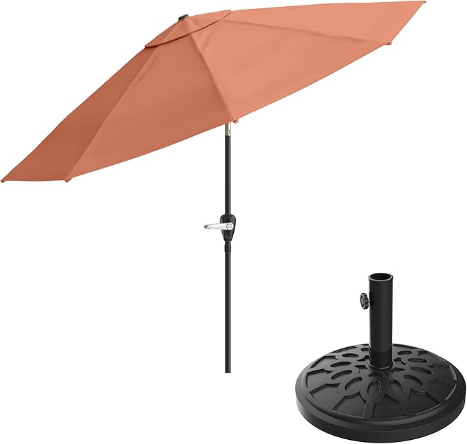 Pure Garden Patio Umbrella with Auto Tilt - 10ft Easy Crank Sun Shade with 19lb Weighted Base for Deck, Outdoor Furniture, or Pool (Terracotta)