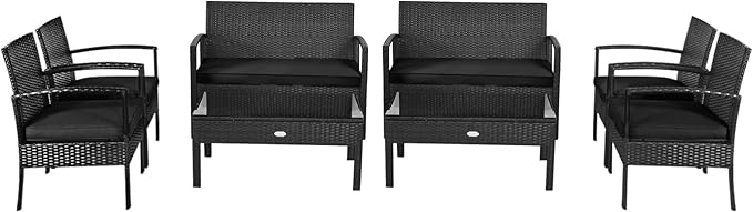 Tangkula 8 Pieces Wicker Patio Conversation Furniture Set, Outdoor Rattan Chair and Table Set, Patio Furniture Sets with Coffee Table & Washable Cushions for Courtyard Balcony Garden