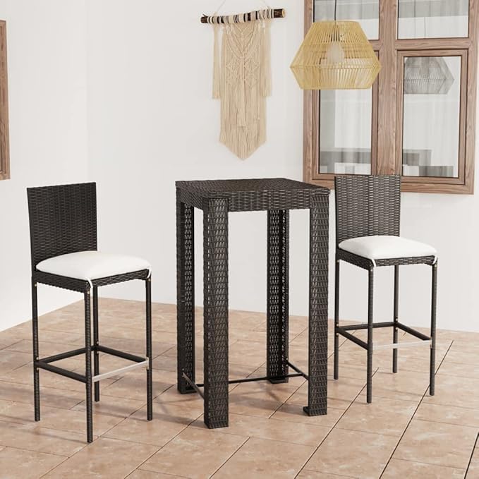 3 Piece Patio Bar Set with Cushions,Garden Table and Chairs Sets,Garden Conversation Sets, Outdoor Patio Furniture,for Patio,Backyard,Garden,Poly Rattan Black