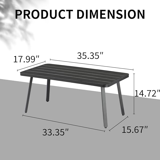 VINGLI Small Steel Outdoor Patio Coffee Table, Weather Resistant Metal Outdoor Large Side Table for Patio Balcony Porch and Living Room, Rectangle, Black (Rectangle)