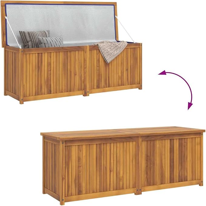 Large 59"x20" Solid Teak Outdoor Storage Box for Patio Cushions, Deck & Garden Tools, Oiled Brown Rectangular Wood Chest with Lid