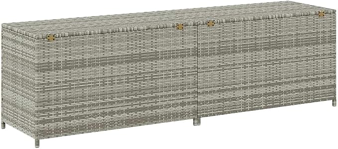 Extra Large Outdoor Storage Deck Box, 78.7 Inch Weather-Resistant Poly Rattan Garden Container for Patio, Backyard, Poolside, and Garage, Grey