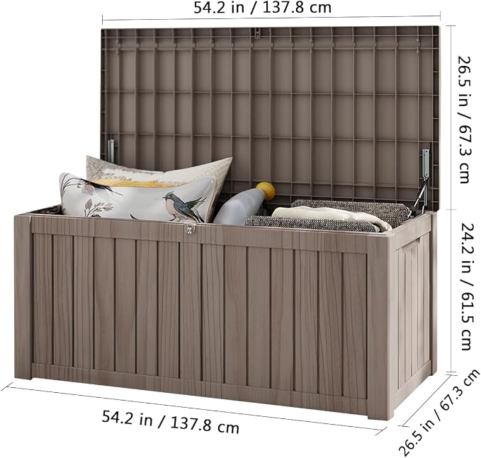 120 Gal Waterproof Outdoor Storage Deck Box, UV-Resistant & Lock Lid Resin | Heavy-Duty Large Patio Outside Cushions for Garden Tools,Pool Accessories,Package Delivery,Chest,Toys,Furniture
