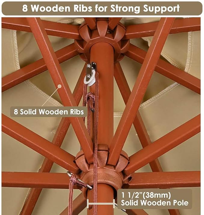 Yescom 9ft Coastal Solid Wood Umbrella Pulley Lift Commercial Base with Wheel Included for Seaside Restaurant Terrace Poolside Beach Club